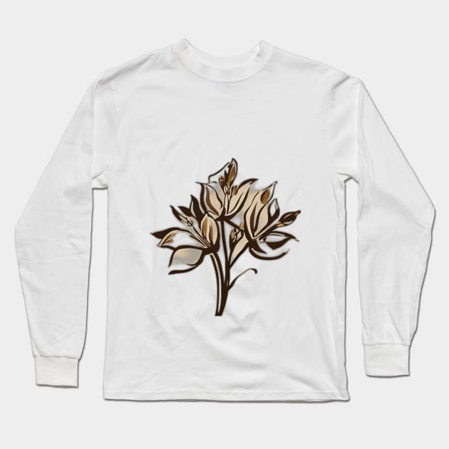 Elegant Golden Lily Flower on Black Background No. 943 Long Sleeve T-Shirt by cornelliusy